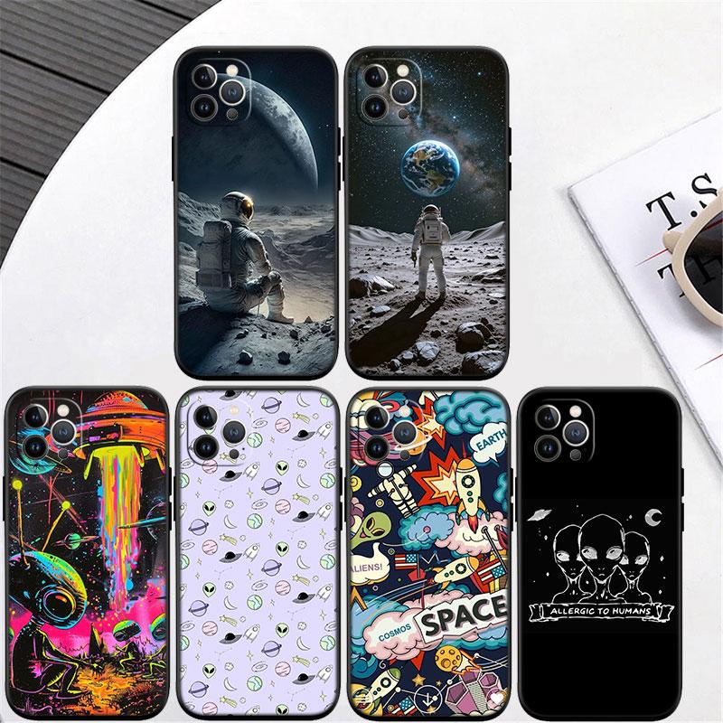 Чехол для телефона iPhone SE XS XR 17 16E 12 11 Pro Max Mini Air с изображением космонавта, инопланетянина, НЛО, новый, высококачественный