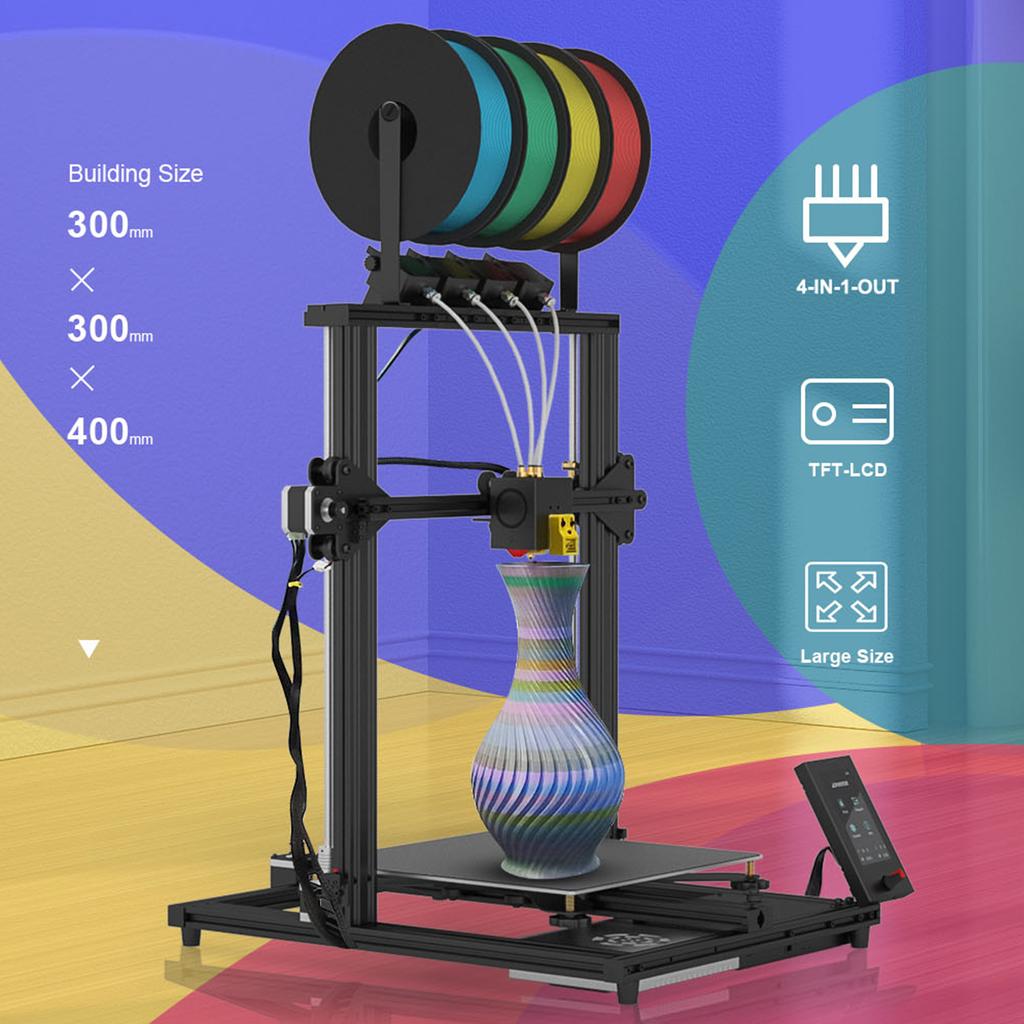 ZONESTAR Z8PM4 PRO FDM 3D принтер 300x300x400 мм область построения 4IN1OUT полностью металлический экструдер смешанный цвет