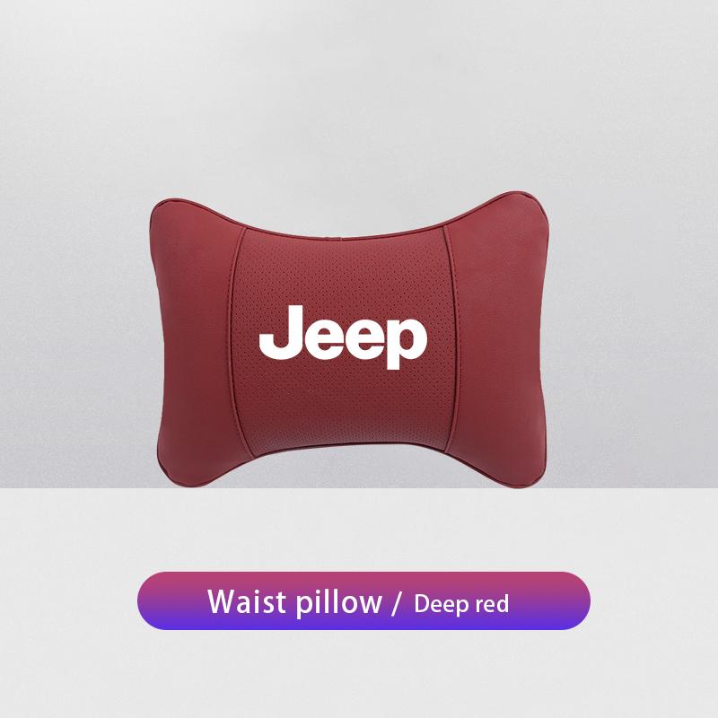 For Jeep Car Seat Neck Pillow Leather Headrest Lumbar Waist Support For Jeep Grand Cherokee Wrangler JK Gladiator Compass Ren