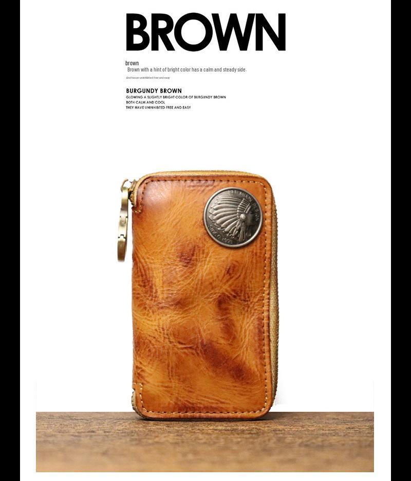 Men's Vegetable-Tanned Leather Multi-Functional Key & Card Holder with Zipper