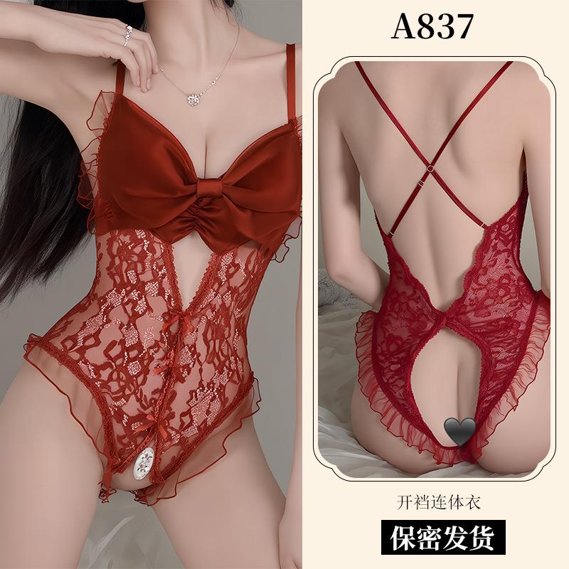 Sexy lingerie sexy suspender lace seduction hollowed out open onesie hot uniform pajamas women's suit