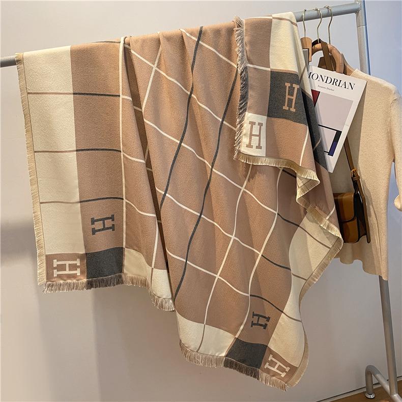 Warm Plaid Cashmere-Feel Tassel Shawl: Versatile, Cold-Proof Scarf & Blanket