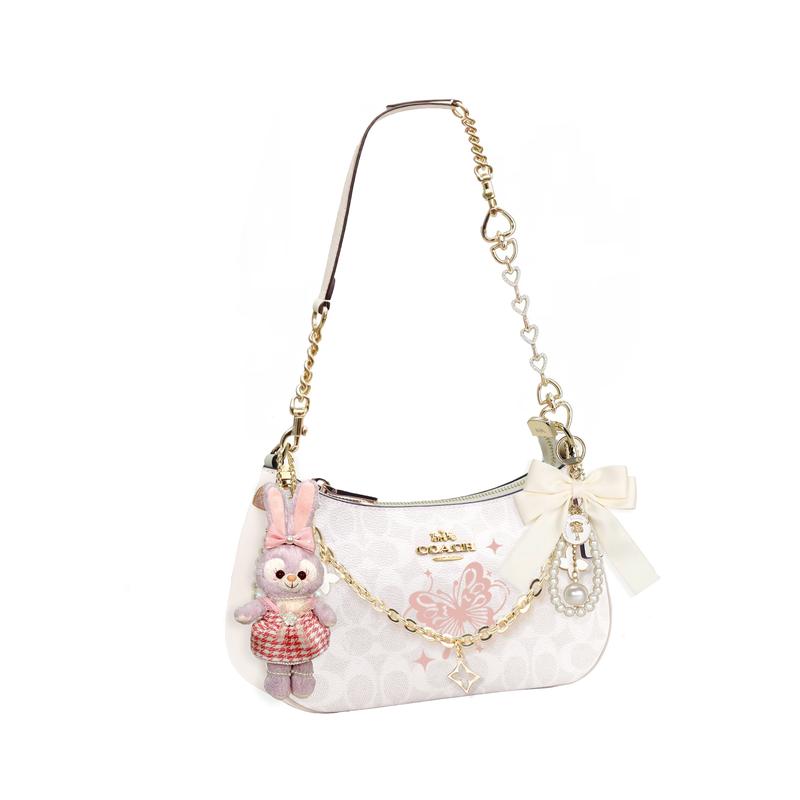 COACH shoulder bag [Customized bag] Teri 25 brand micro-label detachable strap bow silk scarf extension chain printed Shanyuezhi basic model
