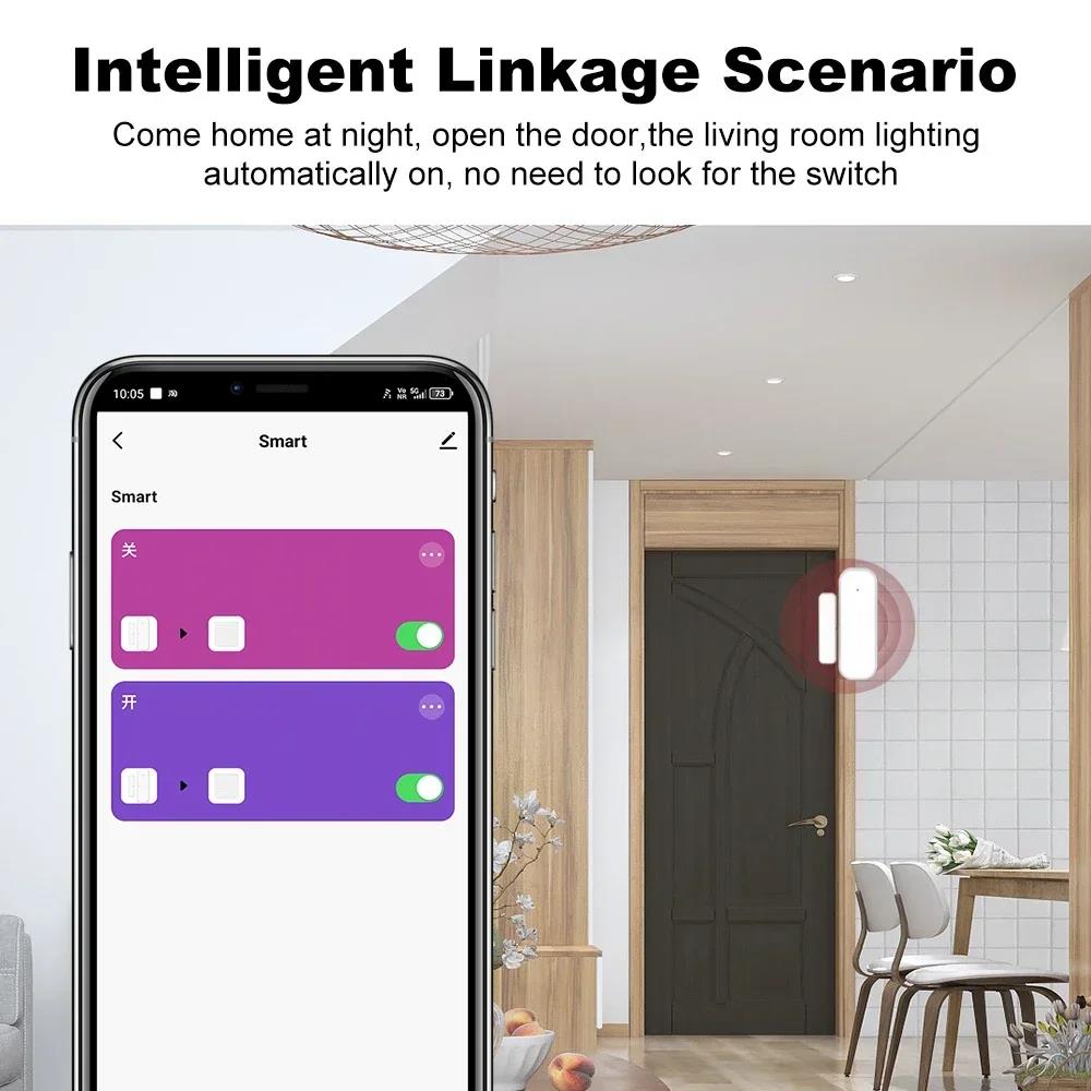 Датчик открытия двери ZigBee Магнитный контактный детектор Сигнализация в реальном времени Монитор безопасности для умного дома Работает с Tuya Alexa Google Home