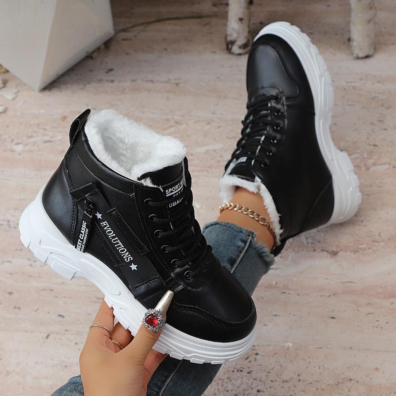2025 Зимние Алфавитные Платформенные Хлопковые Туфли Женские Новые Маффины Флис На шнуровке Теплые Большого размера Зимние Ботинки