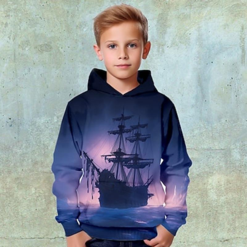 Толстовка с капюшоном с 3D-графикой и длинным рукавом для мальчиков, весна, осень, зима, модная уличная одежда, классная, из полиэстера, для детей от 3 до 12 лет, для активного отдыха, повседневная, стандартная посадка