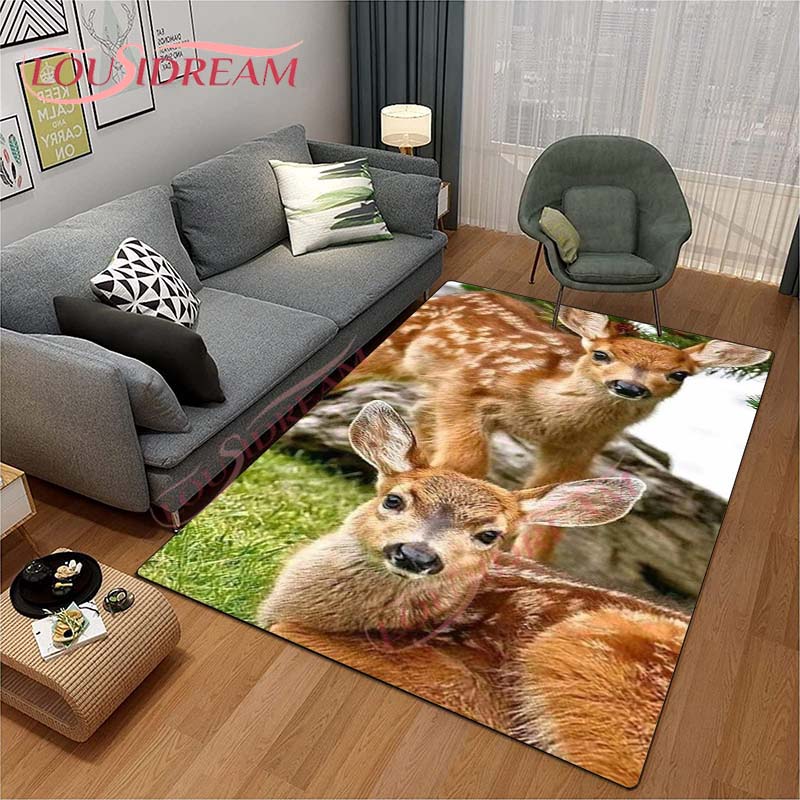 3D мультяшный ковер с оленем, дикая природа, горный пейзаж с лесным ковром для дома, гостиной, ковер с лосем для стирки, детские игровые ковры