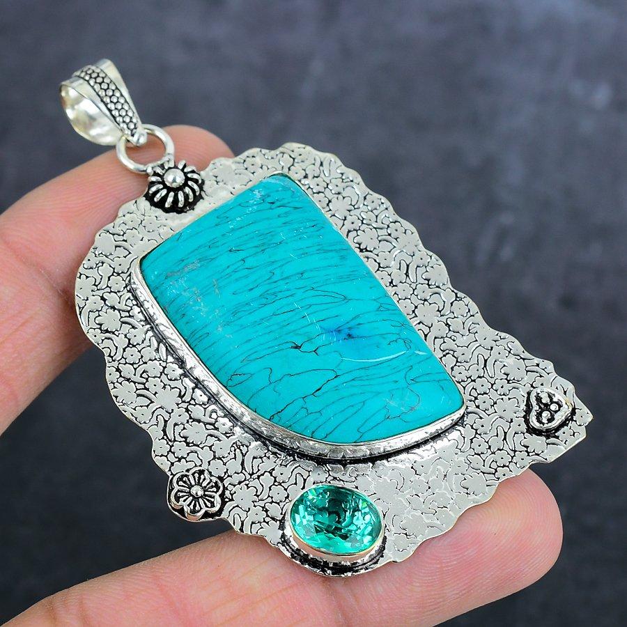 Santa Rosa Turquoise Gemstone 925 Sterling Silver Jewelry Pendant 2.84" n4R69