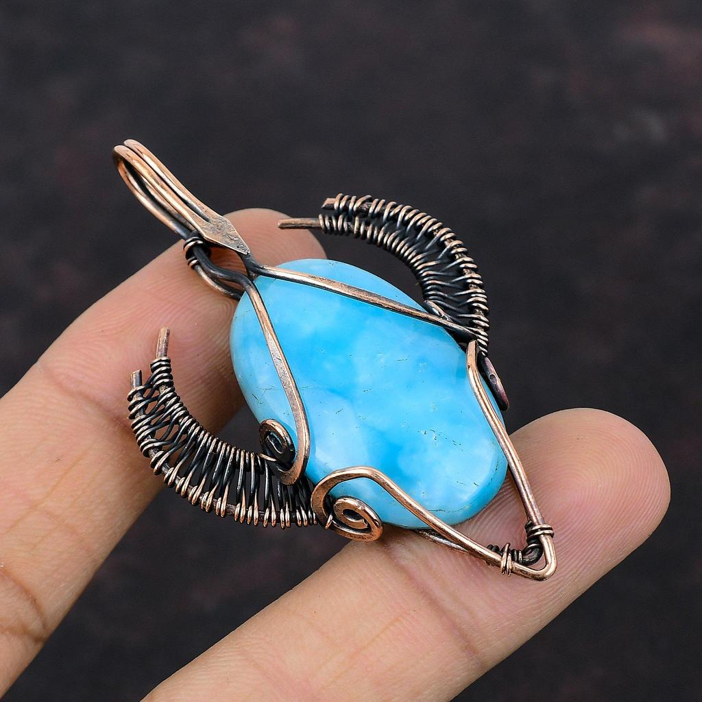 Кулон с гемиморфитом и драгоценным камнем, кулон в медной проволоке, кулон в форме лица быка, медные украшения ручной работы, подарок для него, ювелирные изделия в проволочной оболочке