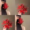 1Pc Red Flower Hairpins Side Clips Elegant Floral Headdress Chain Tassel Headpieces for Women Bride Chinese Wedding Hair Jewelry