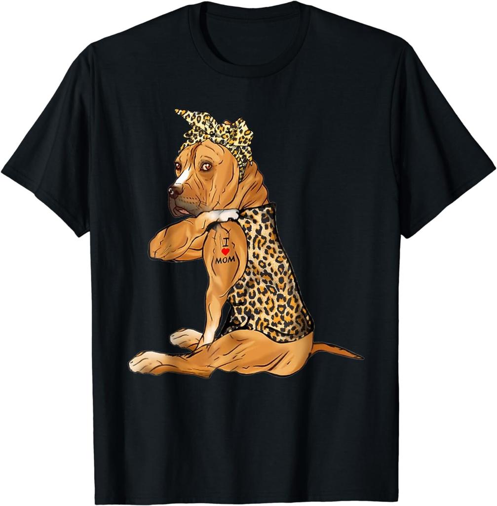 I Love Mom Tattoo Funny Pitbull Dog With Bandana Funny Gift Unisex T-Shirt