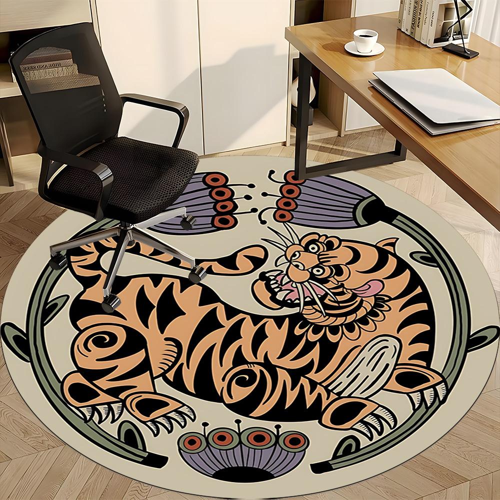 1pc Tiger Artwork Chair Carpet for Office, Round Non Slip Durable Large Size Office Carpet, Suitable for Office