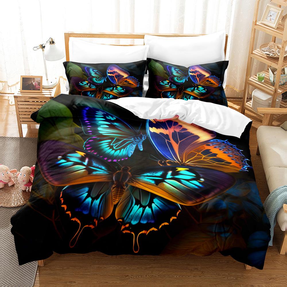 Bed Three-Piece Butterfly Flower Quilt Cover 3D Digital Printing Kit
