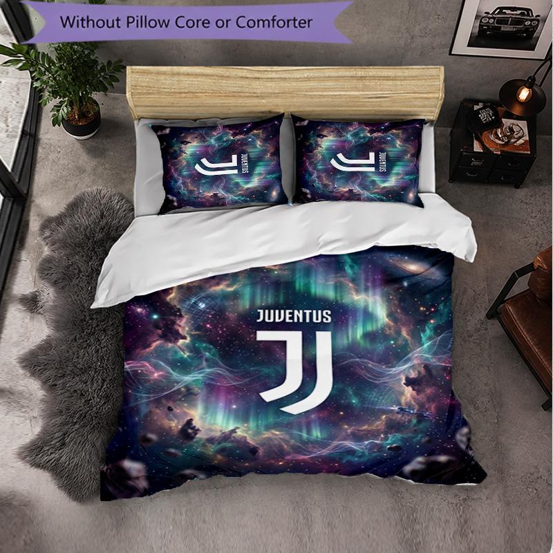 Juventus FC Pattern 3 Pieces Bedding Set Soft Microfiber Duvet Cover with Pillow Cases for Bedroom