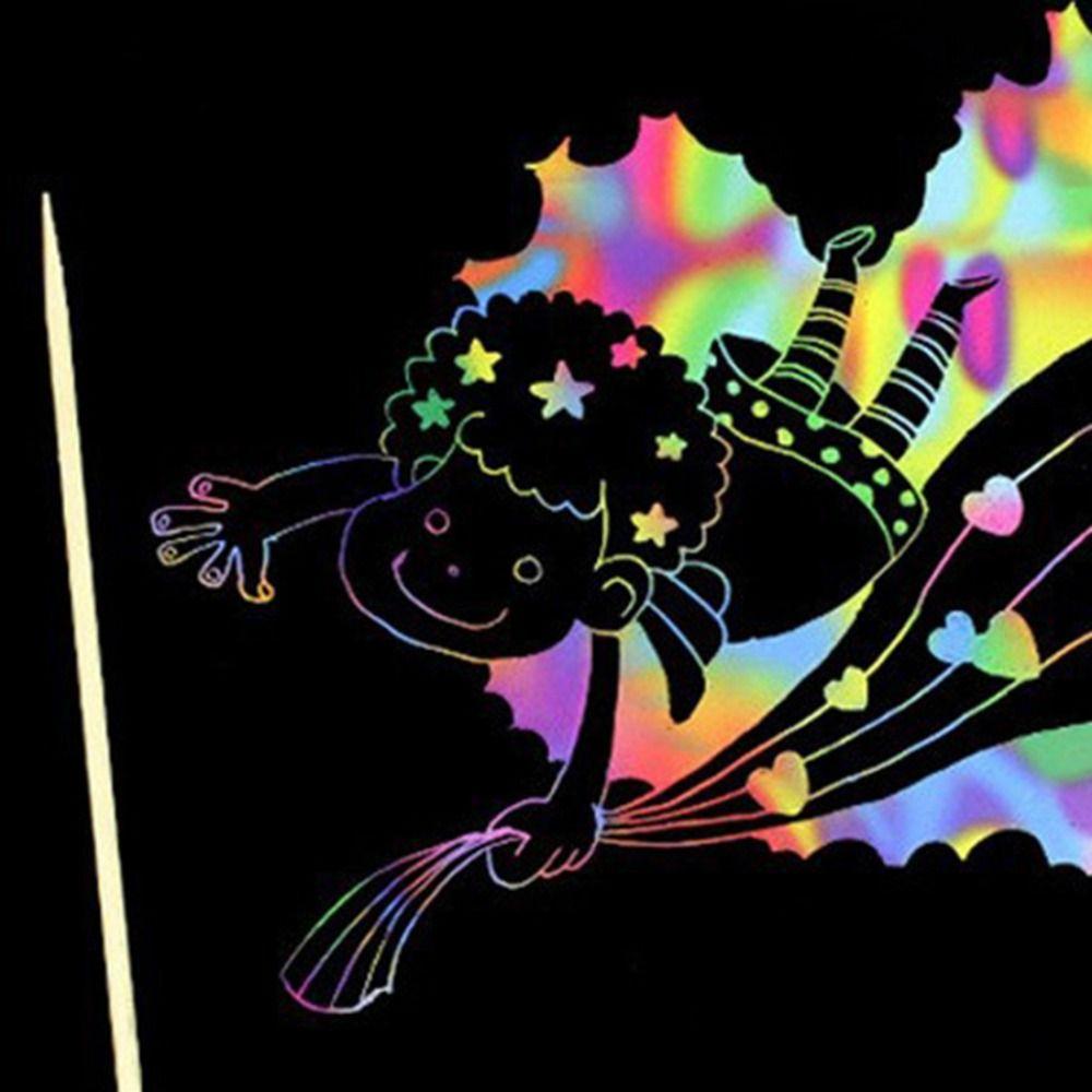 С деревянной ручкой Радужная скретч-книга Цветная блестящая бумага Заметка Цветная бумага для рисования Детский подарок