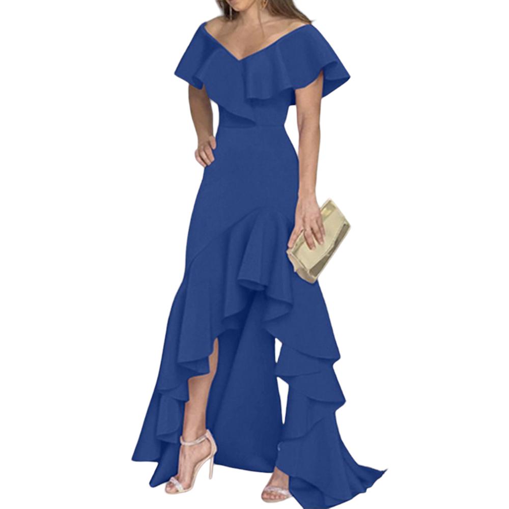 Женское сексуальное платье макси с v-образным вырезом и рюшами, вечернее коктейльное платье