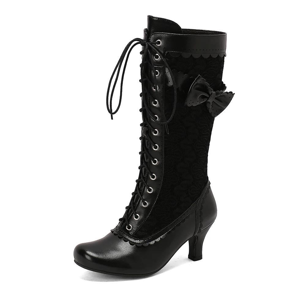Осень Зима Винтажные Женские Викторианские Ботинки На Шнуровке На Высоком Каблуке Ботильоны Перекрестные Ремни Лолита Принцесса Косплей Вечеринка Костюм Обувь