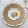 Jute Table Placemats Set Rustic Lace-Trimmed Round Scallop Edge Hot Pads