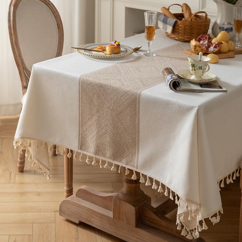 Modern Minimalist Linen Tablecloth with Tassel Dining Table Cover