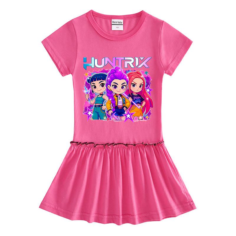 Girls Kpop Rumi Mira Zoey Hunters Print Raglan Ruffle Pleat Dress