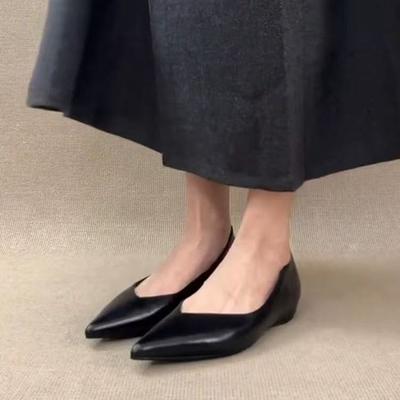 Версия из овчины~ Французские минималистичные балетки женские на одной педали темпераментные остроносые одинарные туфли для работы и повседневной носки неглубокие кожаные женские туфли