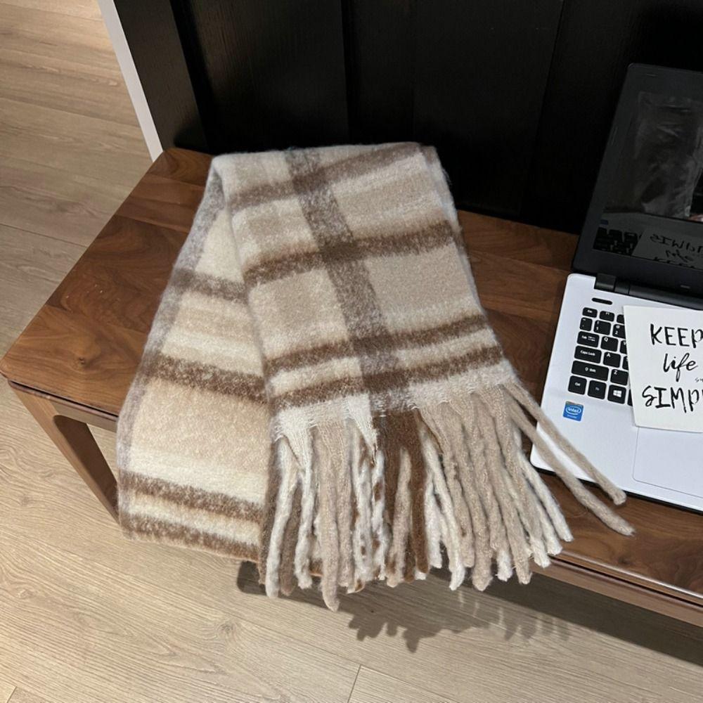 Радужный цвет Зимний мохеровый шарф Ветрозащитный Женский Шарфы-шали Новые Длинные Шарфы с кисточками