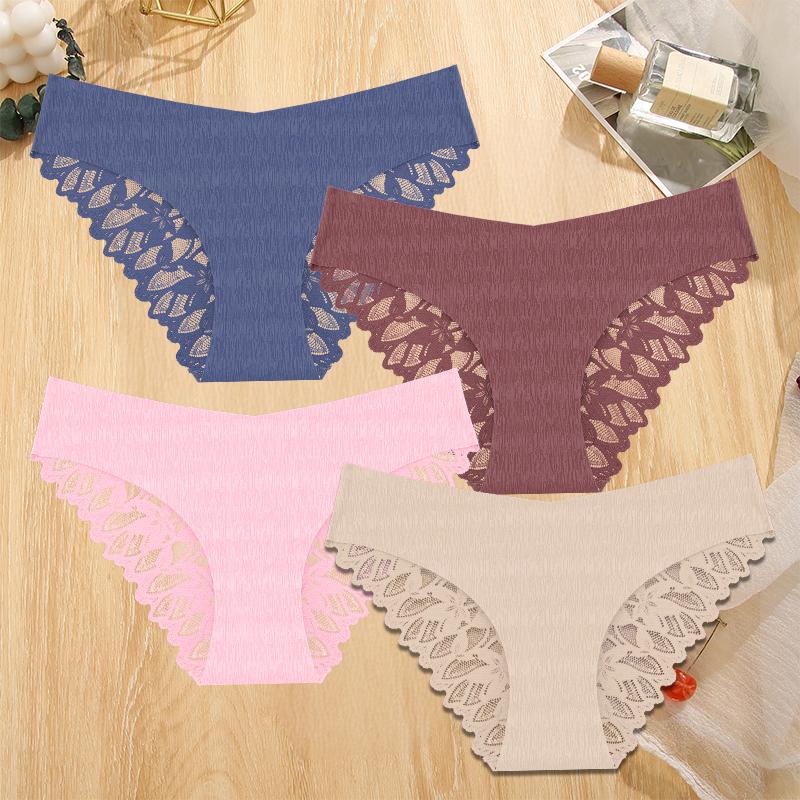 4Pcs/Set Transparent Lace Floral Underwear Seamless Triangle Underwear Sexy Close Fitting Panties For Women Comfy Panty