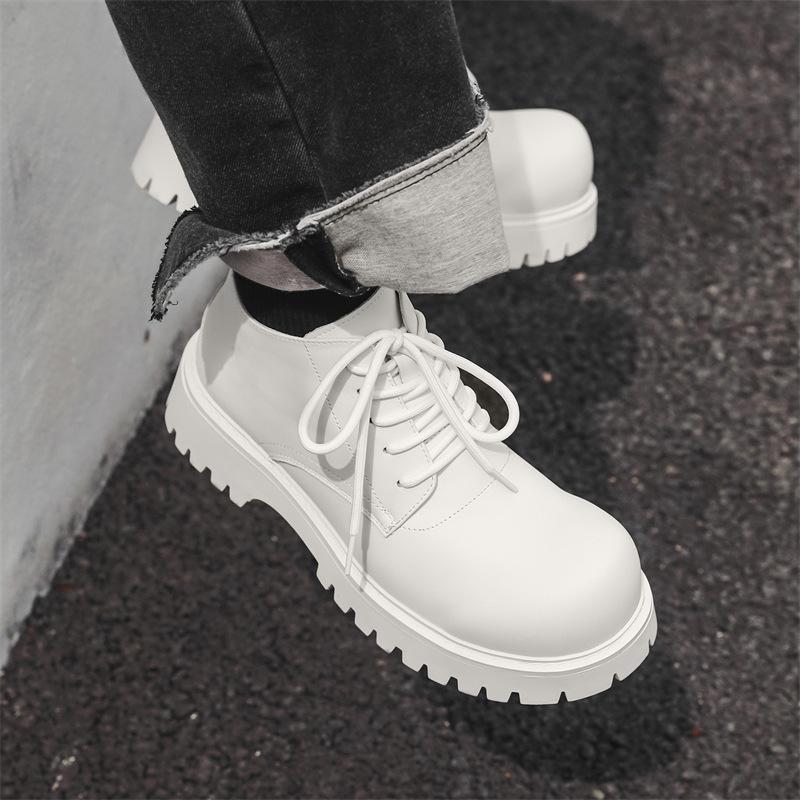 Ботинки на платформе с большой головкой из кожи, ботинки Мартин мужские средней высоты, новые трендовые ботинки-локомотивы в стиле милитари 2024, 18922-J