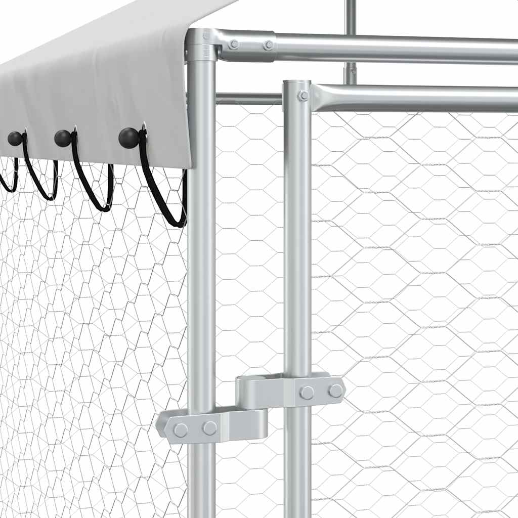 Outdoor Dog Kennel with Roof Silver 14 x 2 x 2.5 m Galvanized Steel