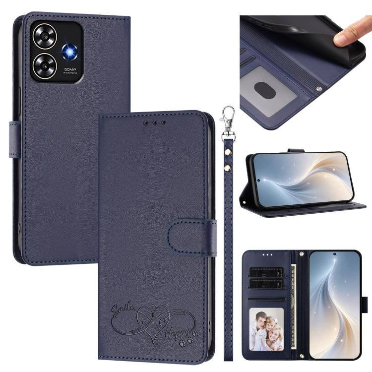 Happy Heart Pattern Magnetic Closure Vegan Leather Phone Case With Wrist Strap For ZTE Blade A56 4G