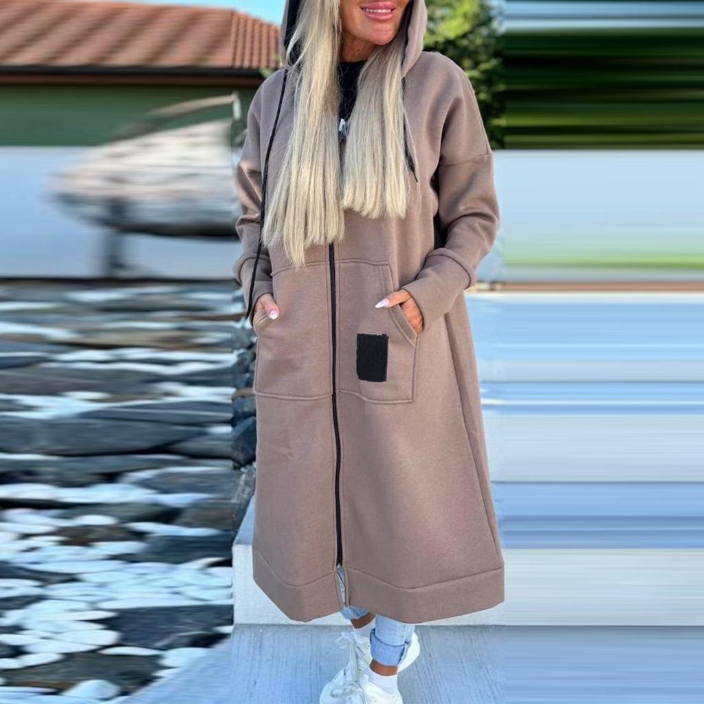 Женская модная куртка Повседневный однотонный кардиган с длинными рукавами Худи Длинное пальто