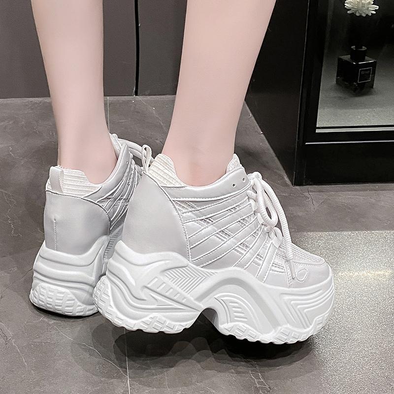 2024 Spring Autumn Chunky Sneakers Women Bling Platform Sports Shoes Woman Goth Thick Bottom High Heels Female Leather Sneakers