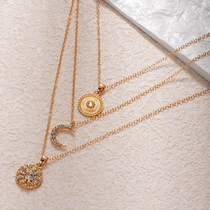 Бриллиантовое колье ювелирное многослойное геометрическое легкая роскошь высококлассный кулон солнце ключичная цепочка