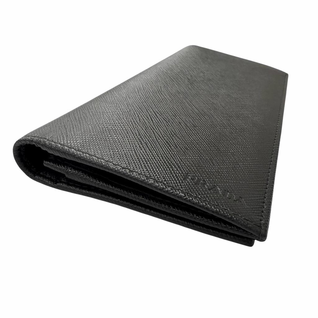 Great PRADA Purse Bifold Wallet Long Wallet black Safiano leather mens 2MV836 Used