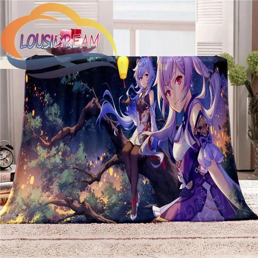 Adventure Game Genshin Impact Cartoon Flannel Blanket Cozy Bed Lightweight Soft Throw Sofa Quilt for All Seasons