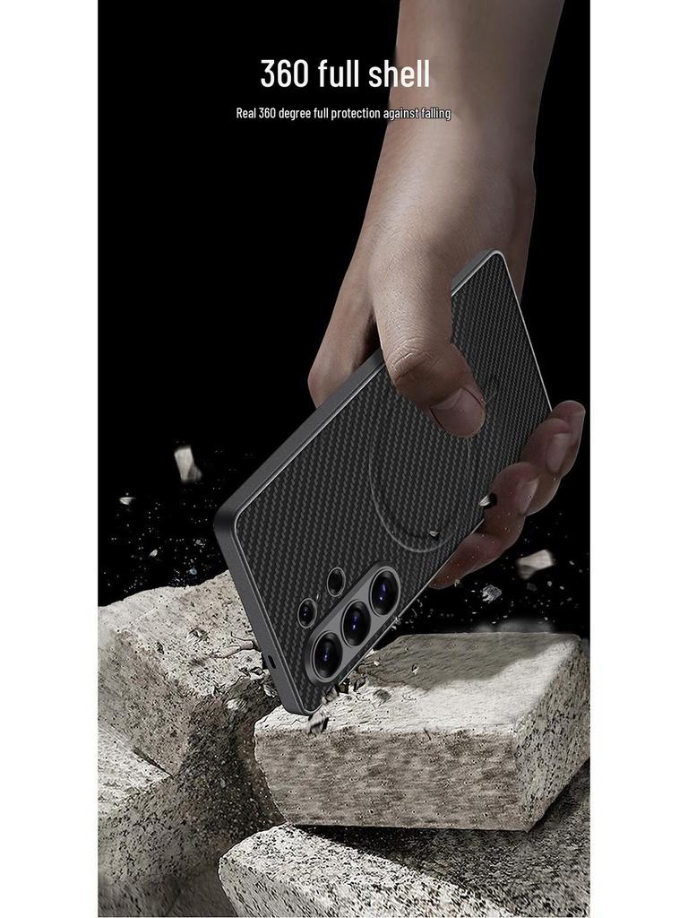 Кожаный чехол для телефона Samsung S26 Ultra: Премиальный дизайн с металлическим покрытием, совместимый с MagSafe