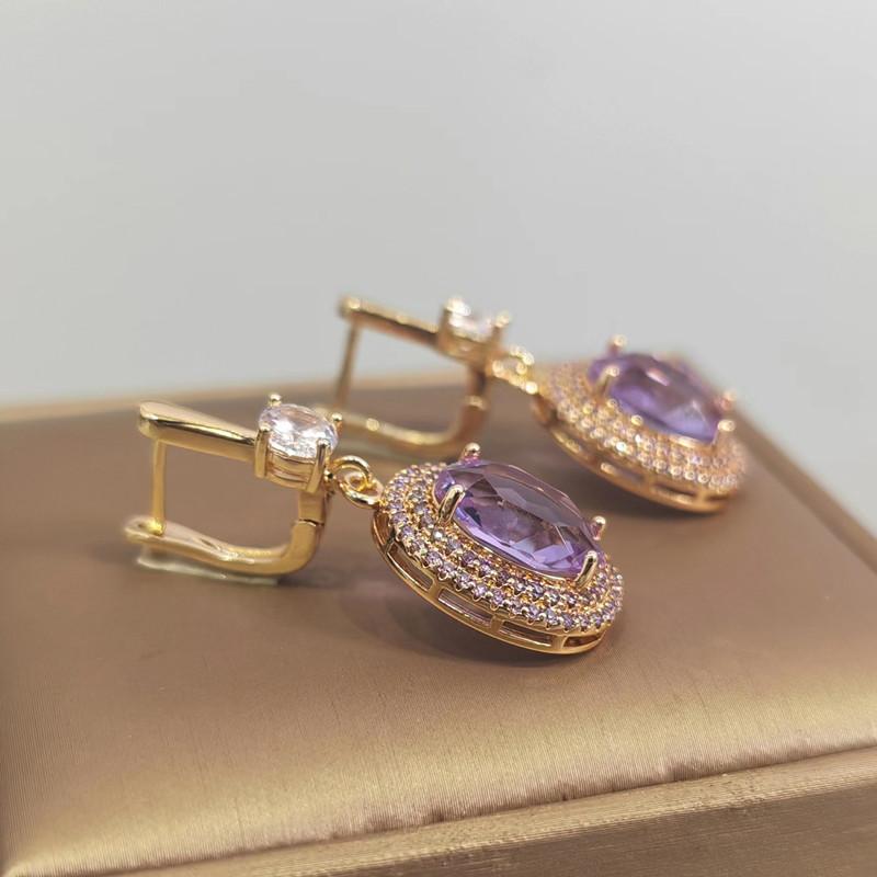 Роскошные фиолетовые овальные серьги-капли для женщин, новинка 2023 года, модные серьги с цирконом золотого цвета, свадебные украшения, аксессуары