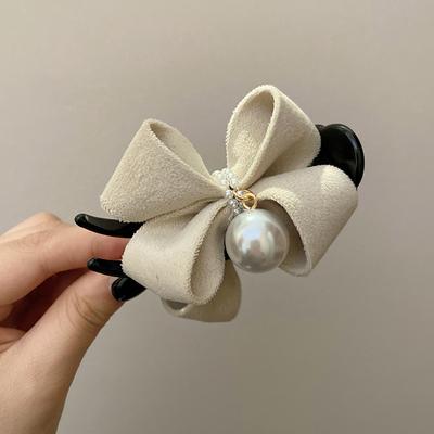 Жемчужный галстук-бабочка заколка для волос плюшевый конский хвост фиксированный элегантный зажим для волос женский головной убор аксессуар подарок для девочки