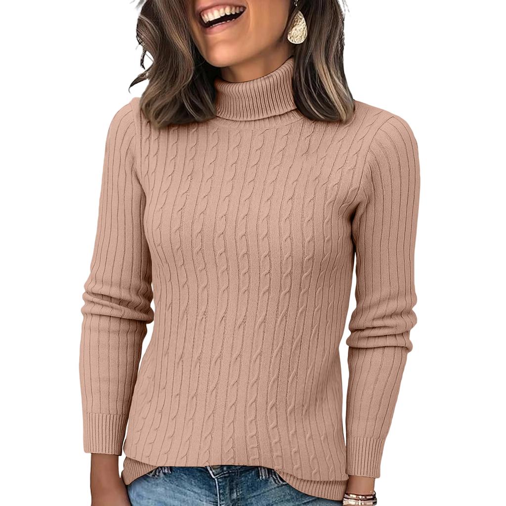 Женский вязаный однотонный пуловер с длинными рукавами и высоким воротом