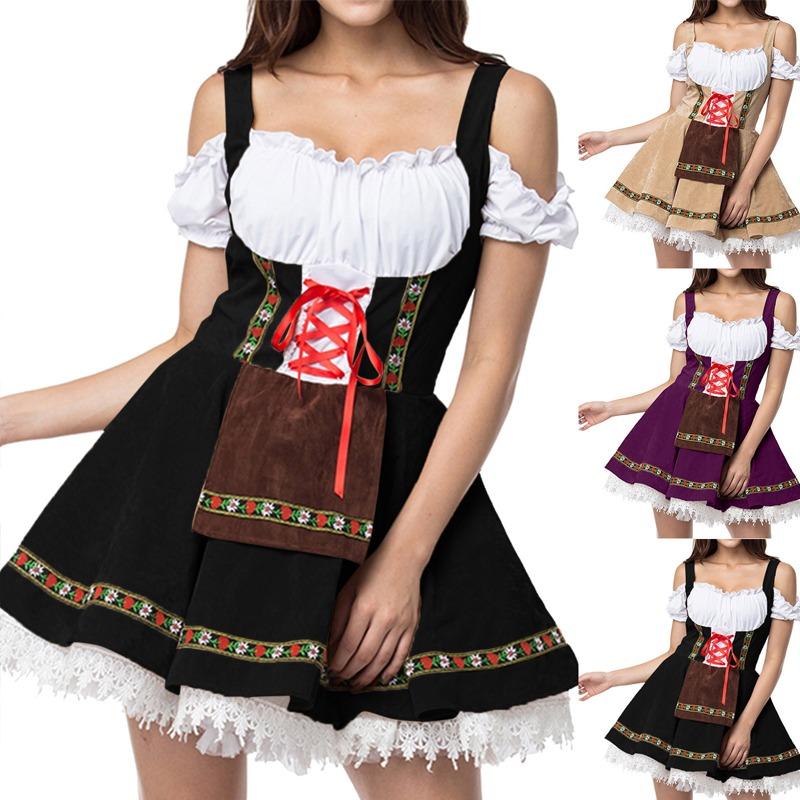 Women Oktoberfest Costume German Bavarian Dirndl Beer Maid Fancy Dress S-4XL