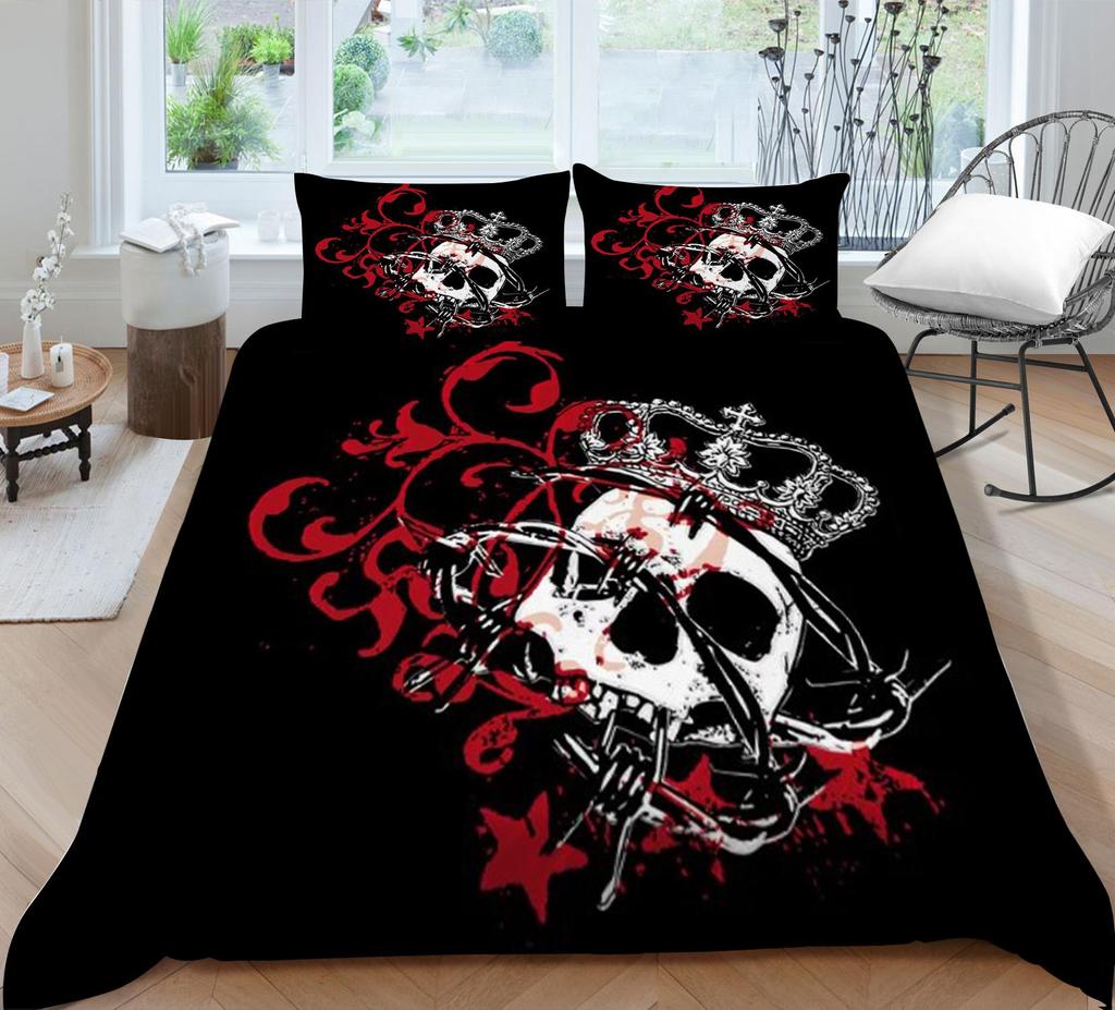 Bedding Set 3D Skull Printing Bedding Set Bedclothes Bed Three Piece Comfortable Pillowcase Polyester Quilt Cover