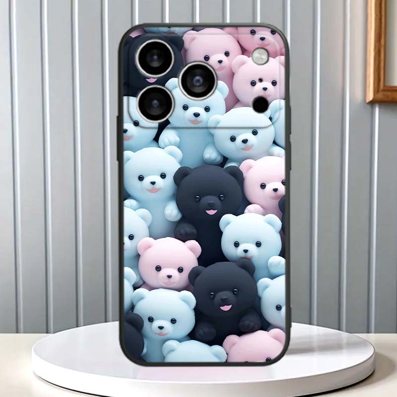 Мультяшные Животные Милый Чехол Для Телефона Для Apple iPhone 17 16 16E 15 14 13 12 11 Pro Max Plus Черный Мягкий Силикон