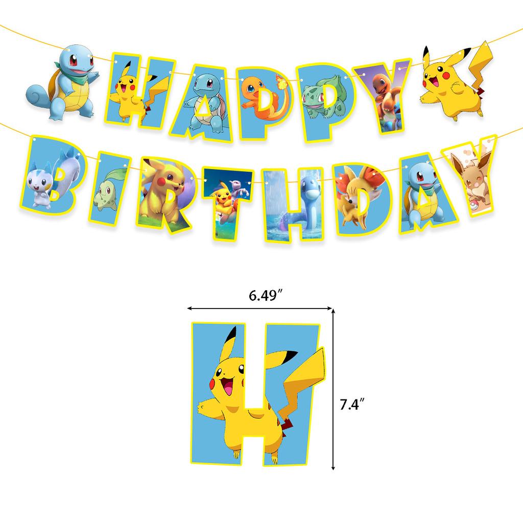 Баннер с покемонами на день рождения, украшение для вечеринки, флаг Пикачу, баннер для детского душа, подарки для мальчиков, товары для декора вечеринки