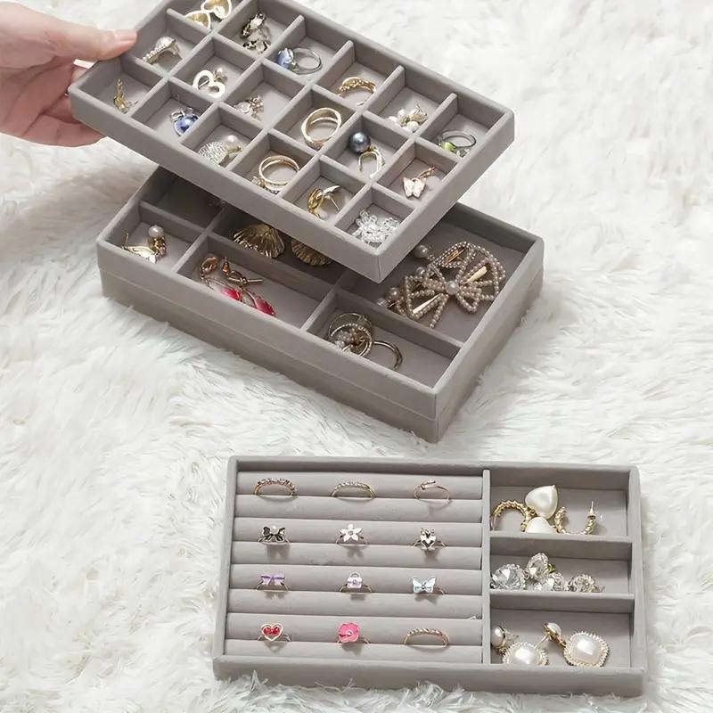 Jewelry Display Velvet Tray Gray S7 Mixed Compartments