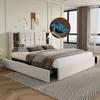 Doppelbett mit Kabellosem Laden USB C&amp; 4 Schubladen , Polsterbett Bettgestell 160x200cm,Lattenrost aus Holz-Beige Samt(Mit Matratze)