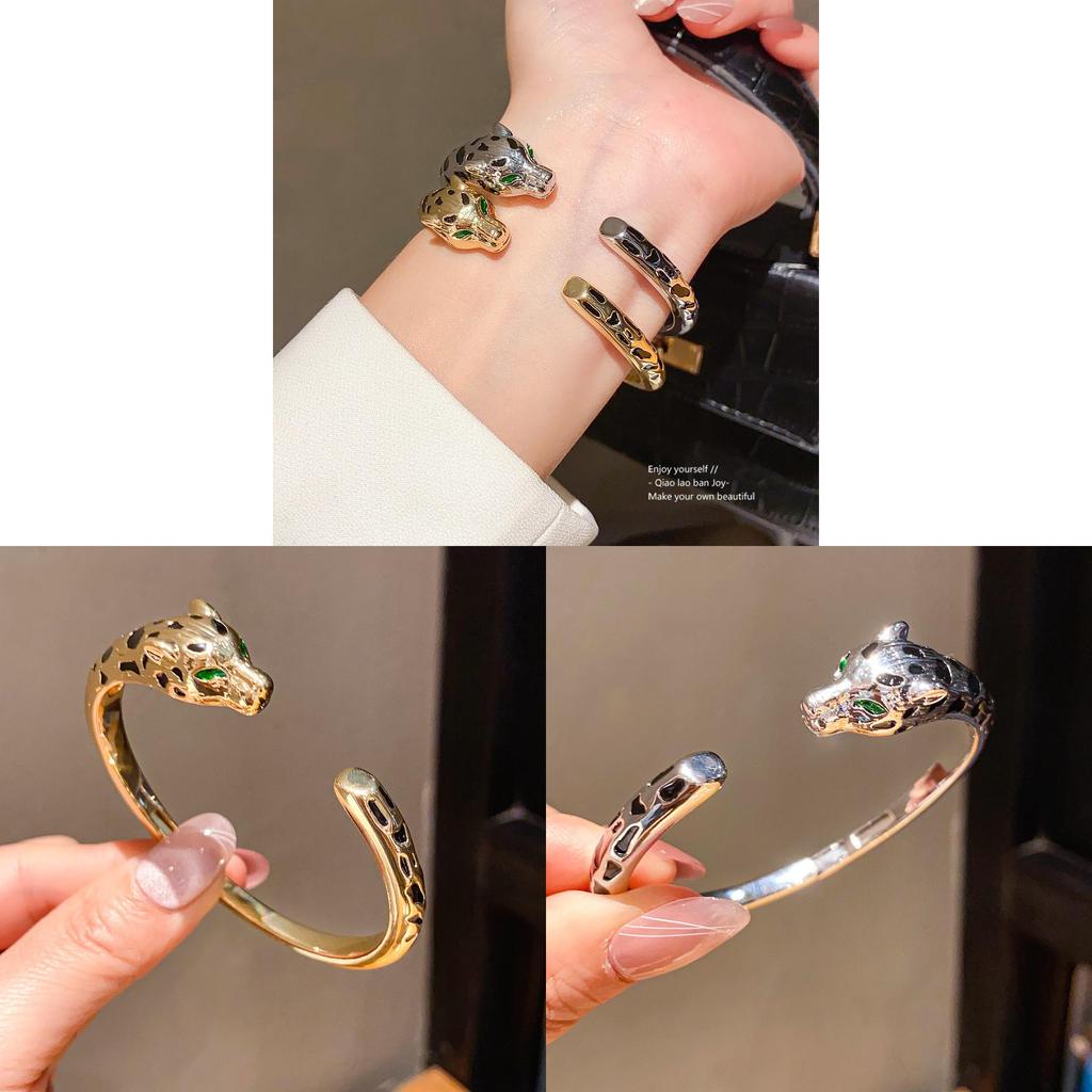 18k Leopard Animal Jewelry Cuff Bracelet With Zirconia Accents For Elegant Women