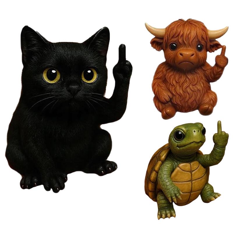 Забавная статуэтка животного Хайлендской коровы со средним пальцем Мини-фигурка милого кота Настольное украшение Скульптура черепахи из смолы Для дома и офиса