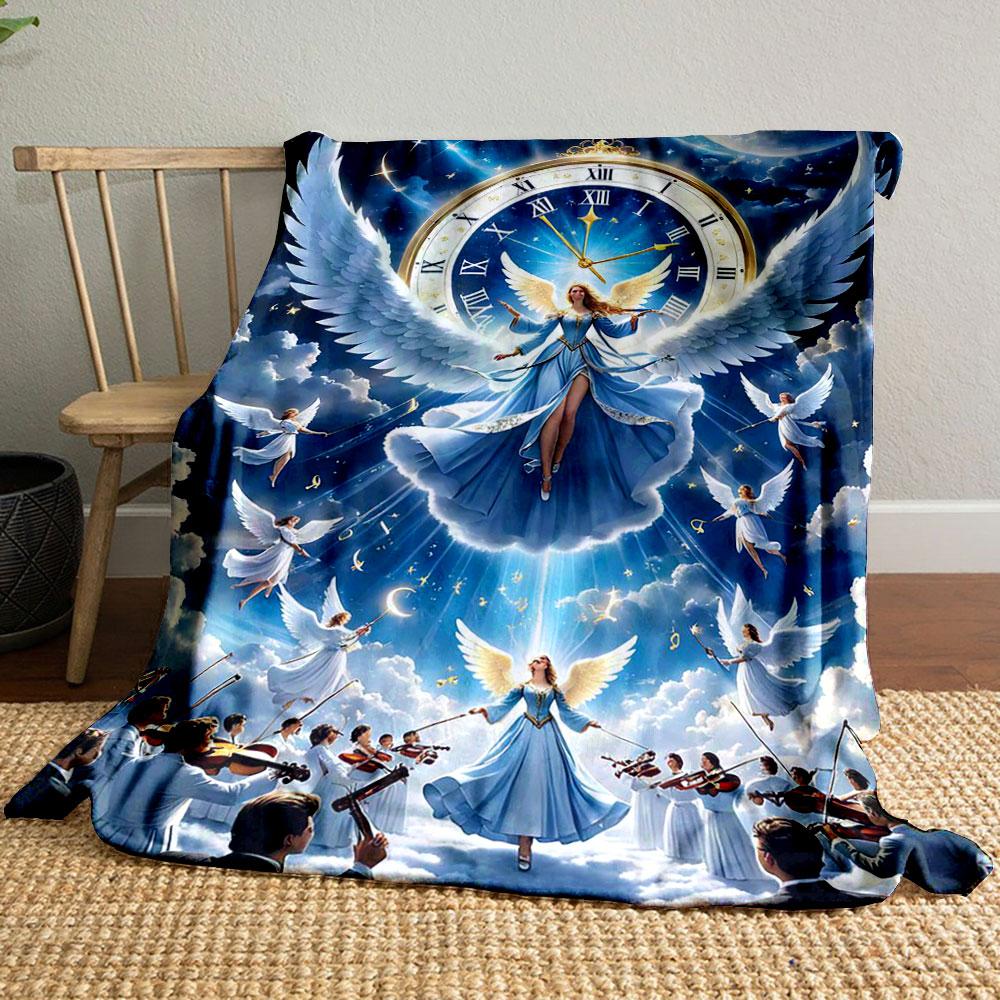 Angelic Clock Orchestra Blanket Printed Blanket for Living Room Bed Couch lunch break Soft Cozy Blanket for Friend's festival Gift