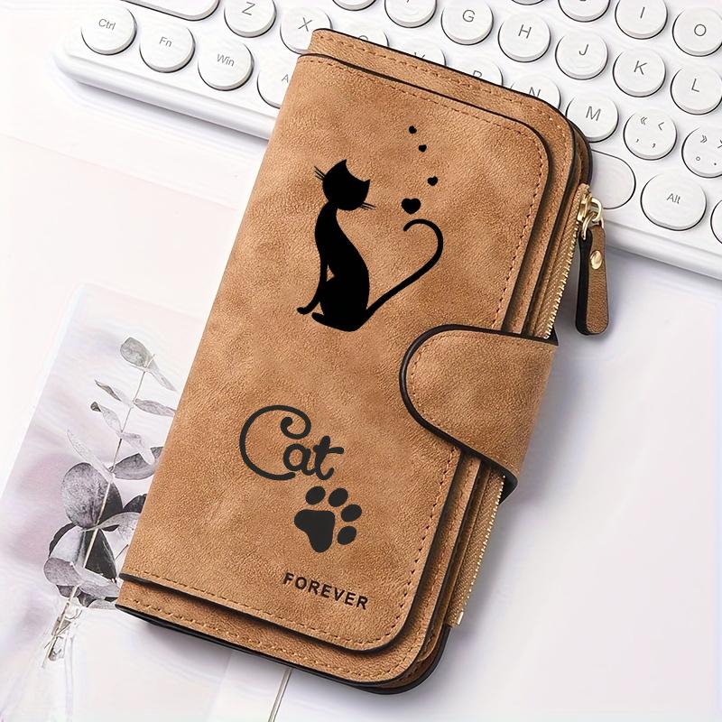 Women's Long Wallet with Black Cat Pattern 1PC Multi-functional Portable Snap Closure Coin Purse Ideal for Cat Lovers Birthday Gift Daily Commute