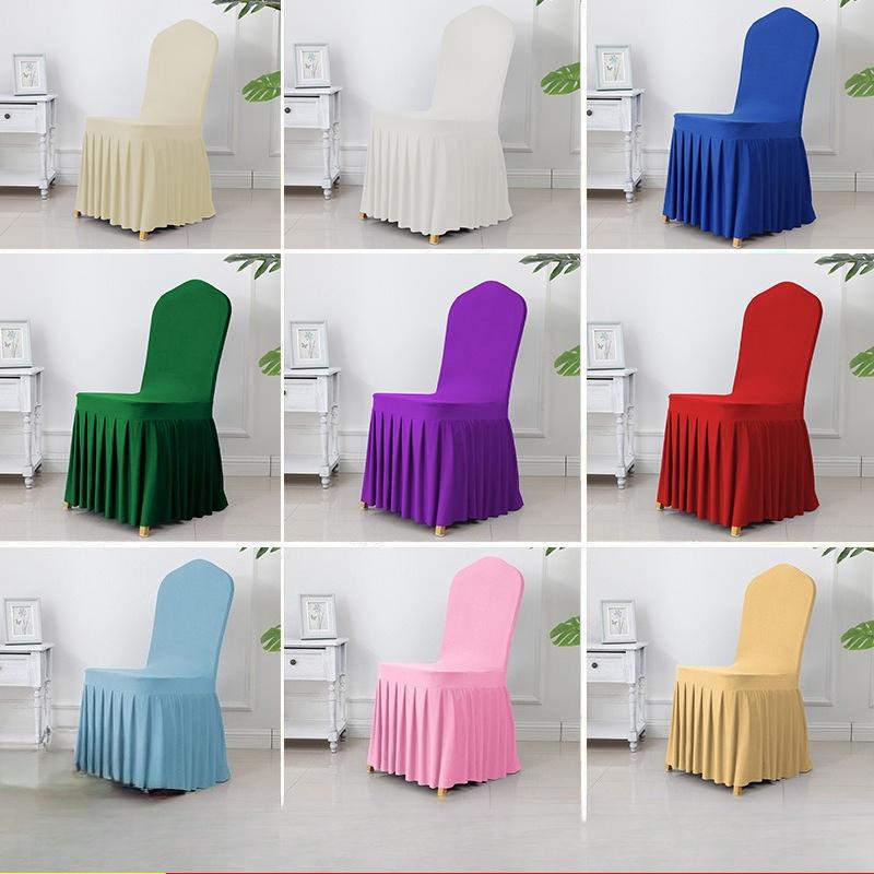 Banquet Chair Cover Thickened Elastic Pleated Skirt Dining Chair Cover Wedding Hotel Party Venue Decoration Simple and Versatile